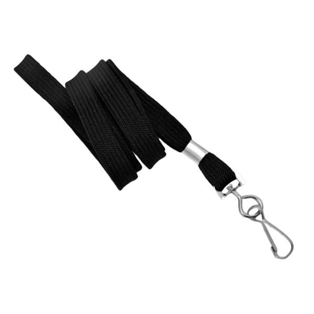 Tubular black 5mm rubber bracelet with a snap hook lanyard
